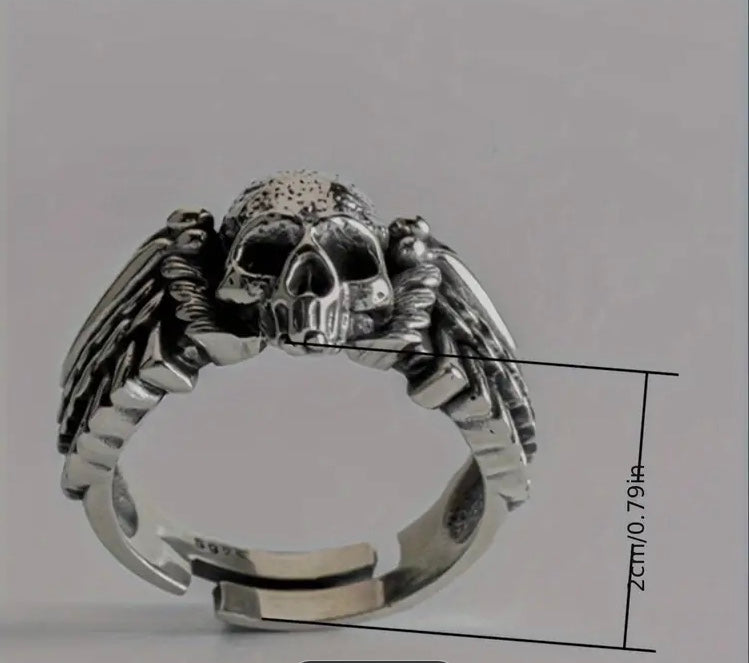 Trendy Retro Distressed Punk Wing Skull Design Alloy Open Ring