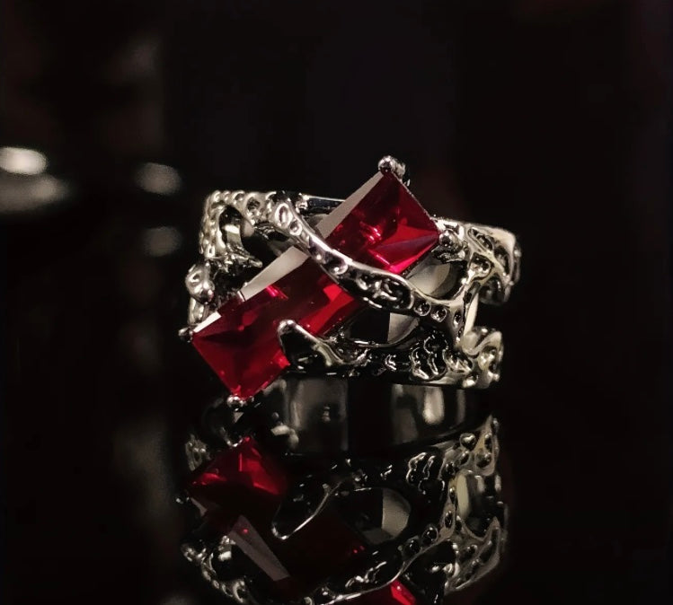 Vintage Gothic Red Cubic Zirconia Ring - Punk Fashion Single Ring