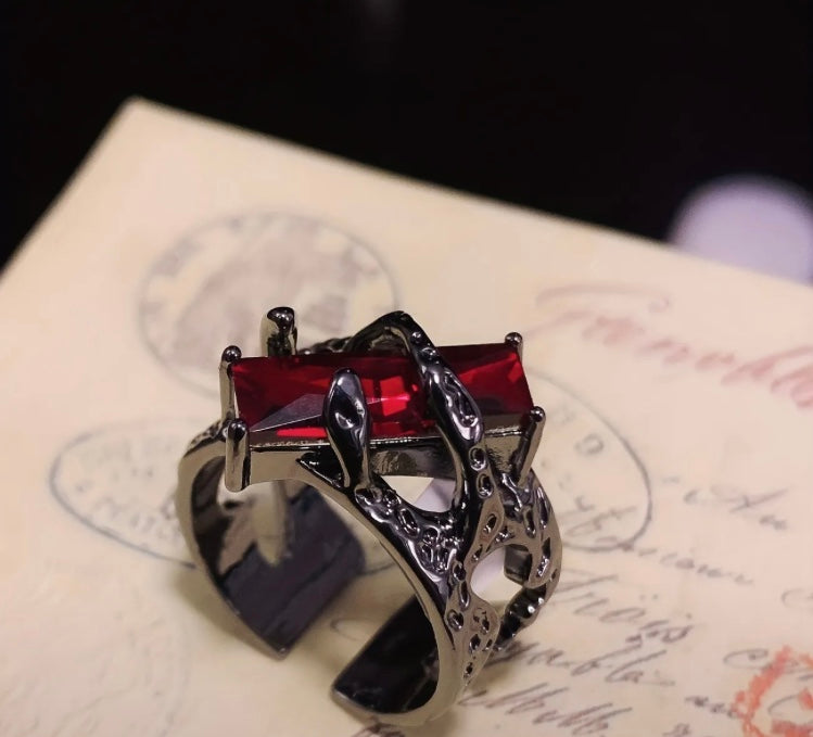 Vintage Gothic Red Cubic Zirconia Ring - Punk Fashion Single Ring